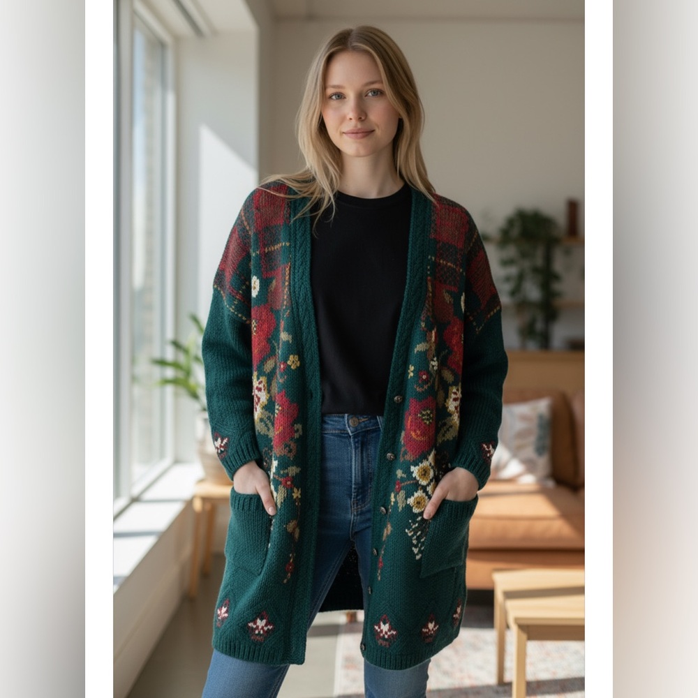 Laura Ashley Green Floral Cardigan